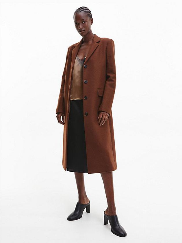 Calvin Klein USA Tailored Wool Womens Coat Brown 3517086-ZI